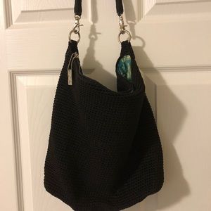 Luna Boho black fabric bag, floral interior